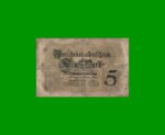 BILLETE DE ALEMANIA 5 MARCOS, PICK 47a, AÑO 1914, ESTADO BUENO.- - Imagen 2