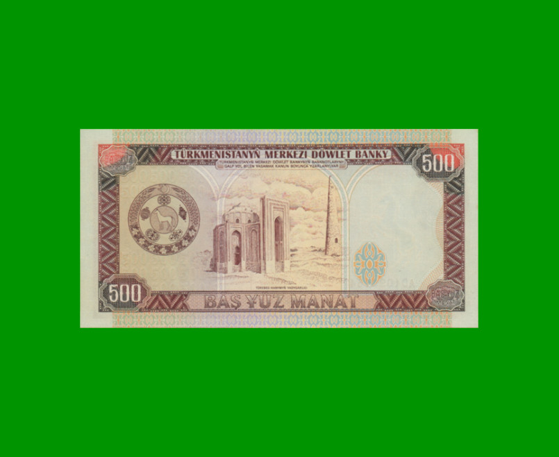 BILLETE DE TURKMENISTAN 500 MANAT, PICK 7b, AÑO 1995, ESTADO SIN CIRCULAR.- - Imagen 2