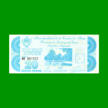 BONO DE LA MUNICIPALIDAD DE FRIAS $20,00, SERIE A, AÑO 1996, ESTADO EXCELENTE.-