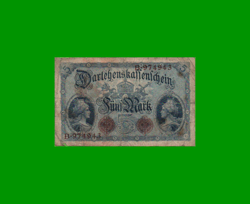 BILLETE DE ALEMANIA 5 MARCOS, PICK 47a, AÑO 1914, ESTADO BUENO.-