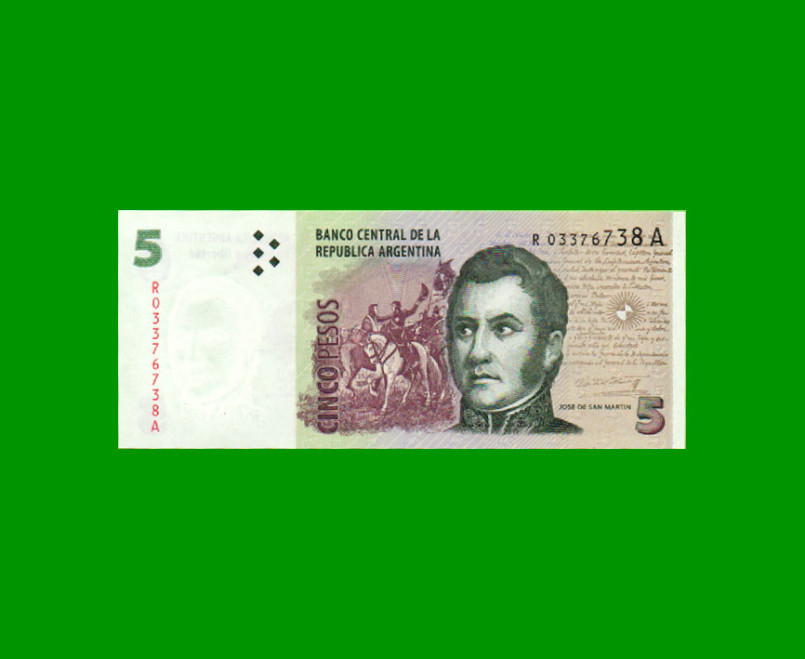 REPOSICION BILLETE CONVERTIBLE SEGUNDO DISEÑO $ 5,00, BOT 3334a, ESTADO SIN CIRCULAR.-