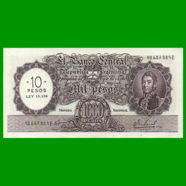 MONEDA NACIONAL $1.000,00 RESELLADO A $10,00 PESOS LEY 18.188, BOT 2214, AÑO 1971, ESTADO EXCELENTE.-