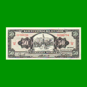 BILLETE DE ECUADOR 50 SUCRES PICK 122, AÑO 1988 ESTADO SIN CIRCULAR.-