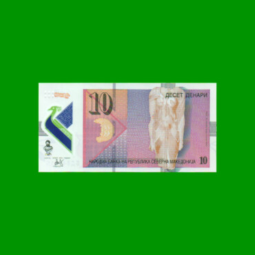 BILLETE DE MACEDONIA 10 DENARI, POLYMERO, PICK NEW, AÑO 2020, ESTADO SIN CIRCULAR.-