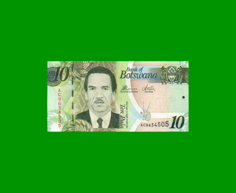 BILLETE DE BOTSWANA 10 PULA, PICK 30c, ESTADO SIN CIRCULAR.-