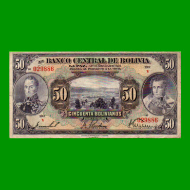 BILLETE DE BOLIVIA 50 BOLIVIANOS, PICK 124, AÑO 1928, ESTADO BUENO.-