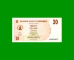 BILLETE DE ZIMBABWE 20 DOLARES, PICK 40, ESTADO SIN CIRCULAR.-