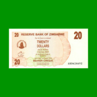 BILLETE DE ZIMBABWE 20 DOLARES, PICK 40, ESTADO SIN CIRCULAR.-