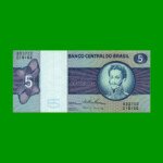 BILLETE DE BRASIL 5 CRUZEIROS, PICK 192c, AÑO 1974, ESTADO EXCELENTE.-