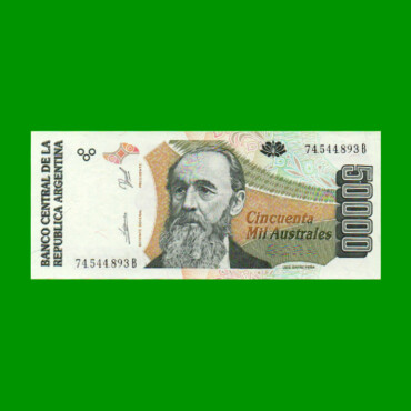 BILLETE DE AUSTRALES, 50.000 AUSTRALES, BOT 2889, AÑO 1991, ESTADO SIN CIRCULAR.-