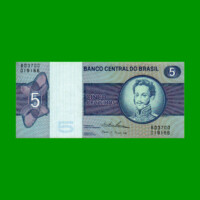 BILLETE DE BRASIL 5 CRUZEIROS, PICK 192c, AÑO 1974, ESTADO EXCELENTE.-