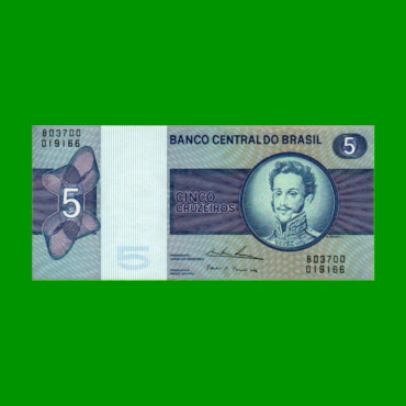 BILLETE DE BRASIL 5 CRUZEIROS, PICK 192c, AÑO 1974, ESTADO EXCELENTE.-