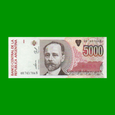 BILLETE DE AUSTRALES, 5.000 AUSTRALES, BOT 2868, AÑO 1990, ESTADO SIN CIRCULAR.-