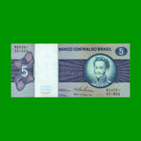BILLETE DE BRASIL 5 CRUZEIROS, PICK 192c, AÑO 1974, ESTADO EXCELENTE+ .-