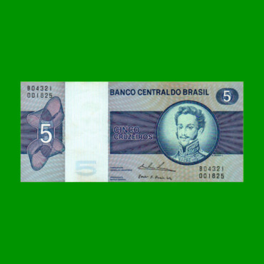 BILLETE DE BRASIL 5 CRUZEIROS, PICK 192c, AÑO 1974, ESTADO EXCELENTE+ .-
