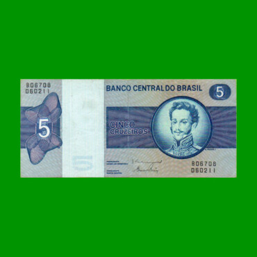 BILLETE DE BRASIL 5 CRUZEIROS, PICK 192d, AÑO 1974, ESTADO EXCELENTE.-
