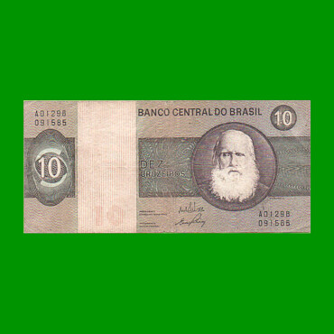 BILLETE DE BRASIL 10 CRUZEIROS, PICK 193a, AÑO 1970, ESTADO BUENO.-