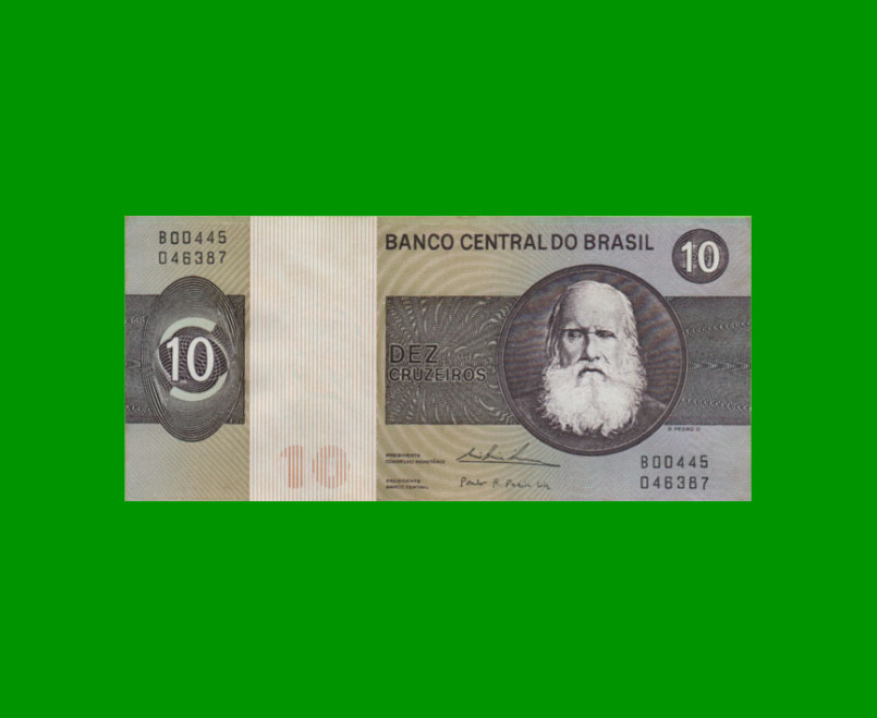 BILLETE DE BRASIL 10 CRUZEIROS, PICK 193c, AÑO 1979, ESTADO EXCELENTE.-