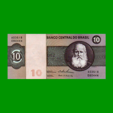 BILLETE DE BRASIL 10 CRUZEIROS, PICK 193b, AÑO 1974, ESTADO EXCELENTE+ .-