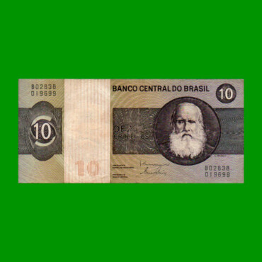 BILLETE DE BRASIL 10 CRUZEIROS, PICK 193d, AÑO 1980, ESTADO MUY BUENO.-
