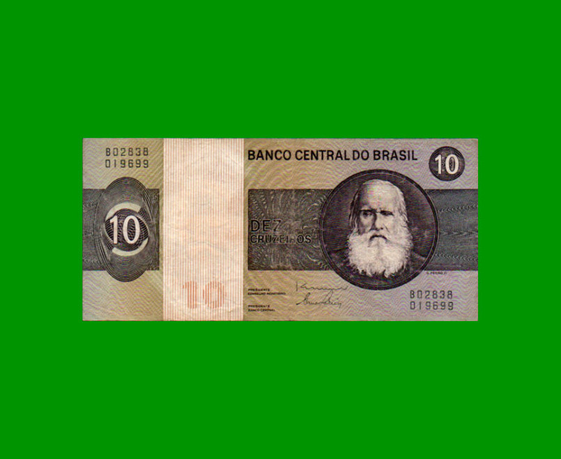 BILLETE DE BRASIL 10 CRUZEIROS, PICK 193d, AÑO 1980, ESTADO MUY BUENO.-