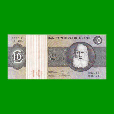 BILLETE DE BRASIL 10 CRUZEIROS, PICK 193d, AÑO 1980, ESTADO EXCELENTE.-