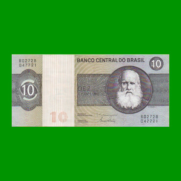 BILLETE DE BRASIL 10 CRUZEIROS, PICK 193d, AÑO 1980, ESTADO EXCELENTE+ .-