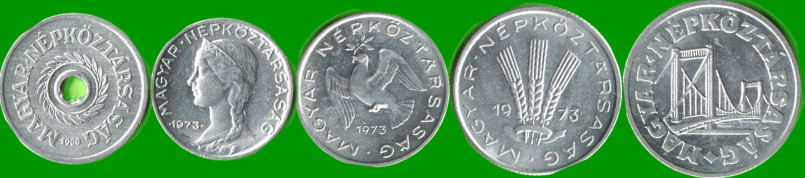 HUNGRIA SET DE CINCO MONEDAS 2, 5, 10, 20 Y 50 FILLER, AÑO 1960/ 1972, ESTADO NUEVAS.- - Imagen 2