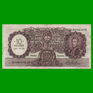 MONEDA NACIONAL $1.000 RESELLADO A $10,00 PESOS LEY 18.188, BOT 2213, AÑO 1969, ESTADO MUY BUENO- .-