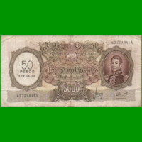 MONEDA NACIONAL $5.000 RESELLADO A $50,00 PESOS LEY 18.188, BOT 2216, AÑO 1969, ESTADO MUY BUENO- .-