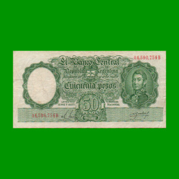 MONEDA NACIONAL $50,00, BOT 1991, NUMEROS ROJOS, AÑO 1955, ESTADO MUY BUENO.-
