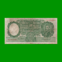 MONEDA NACIONAL $50,00, BOT 1975, NUMEROS ROJOS, AÑO 1943, ESTADO MUY BUENO- .-
