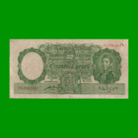 MONEDA NACIONAL $50,00, BOT 1987, NUMEROS ROJOS, AÑO 1952, ESTADO MUY BUENO- .-