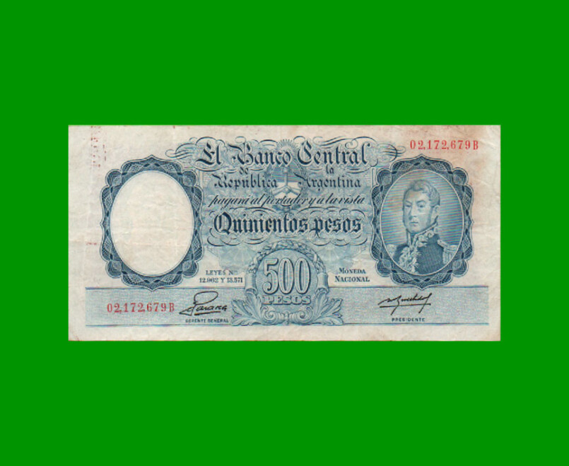 MONEDA NACIONAL $500,00, BOT 2099, AÑO 1955, ESTADO MUY BUENO- .-