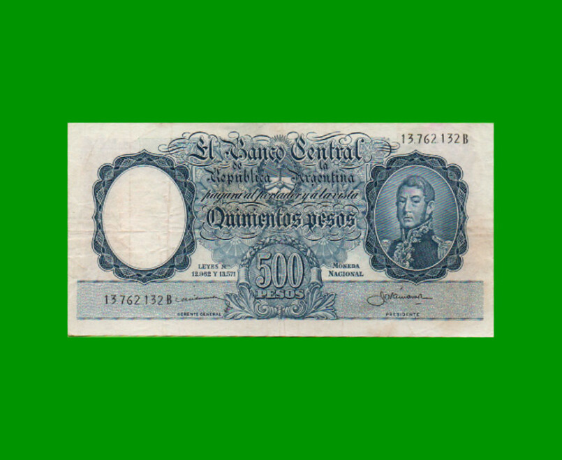 MONEDA NACIONAL $500,00, BOT 2105, AÑO 1958, ESTADO EXCELENTE- .-