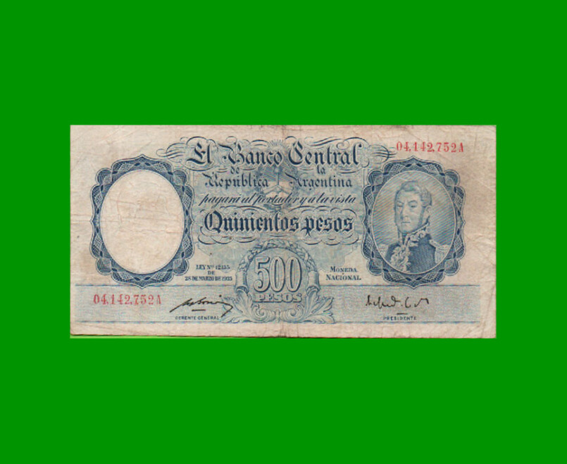 MONEDA NACIONAL $500,00, BOT 2093, AÑO 1950, ESTADO BUENO .-