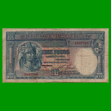 BILLETE DE URUGUAY $10,00 PICK 30a, AÑO 1935, SERIE A, ESTADO BUENO.-