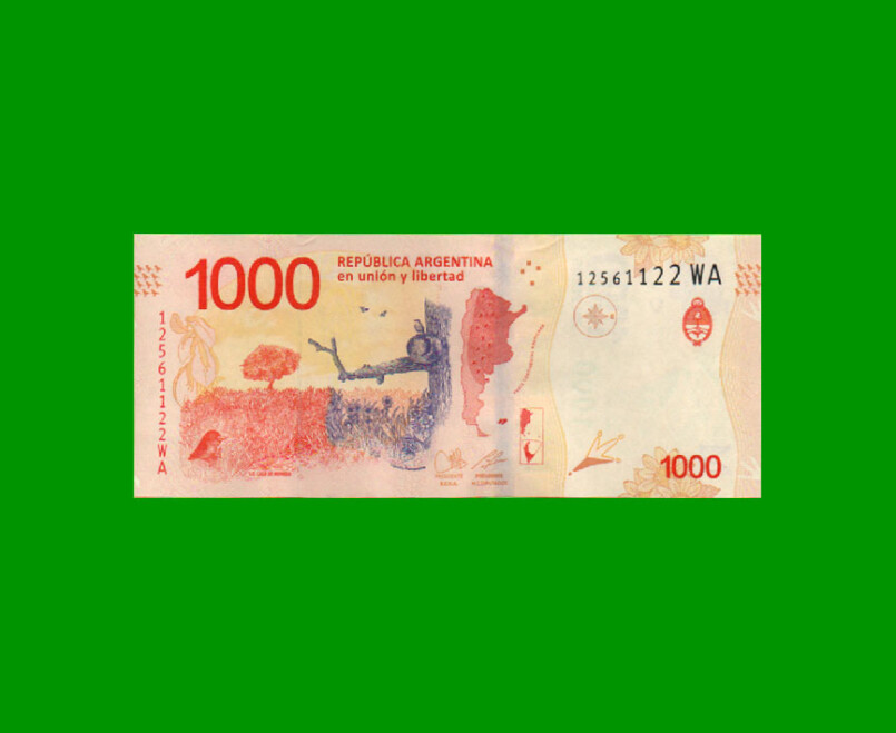 BILLETE PESOS 3ER DISEÑO $1.000,00, BOT NEW, SERIE WA, ESTADO SIN CIRCULAR .- - Imagen 2