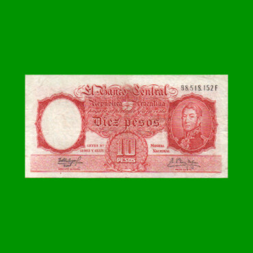 MONEDA NACIONAL $10,00, BOT 1970, AÑO 1961, ESTADO MUY BUENO- .-