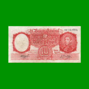 MONEDA NACIONAL $10,00, BOT 1971b, AÑO 1961, ESTADO MUY BUENO.-