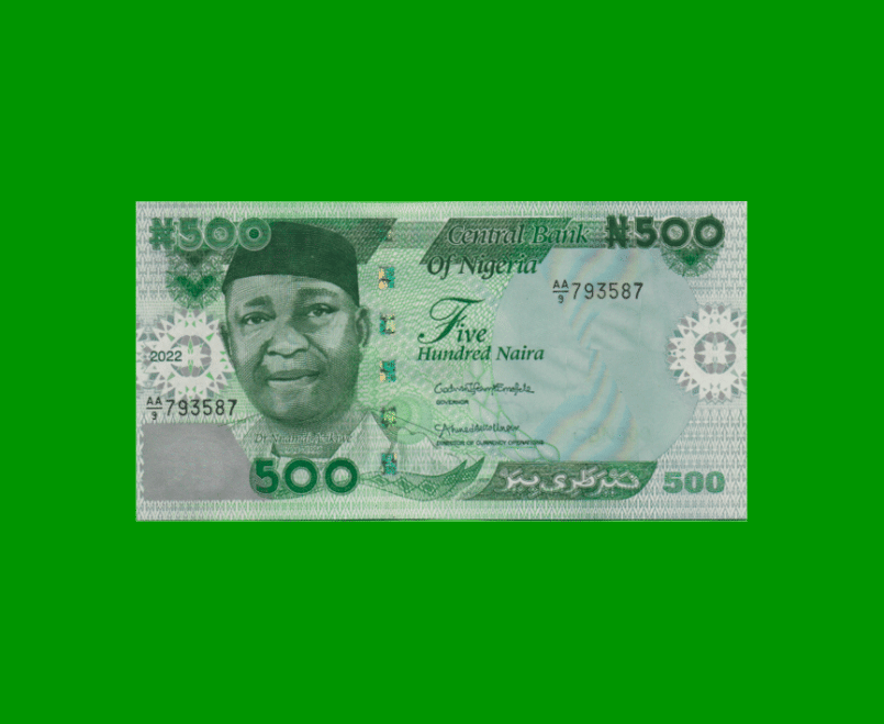 BILLETE DE NIGERIA 500 NAIRA, PICK 48, AÑO 2022, ESTADO SIN CIRCULAR.-