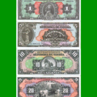PANAMA SET DE 4 BILLETES, FASCIMIL 1, 5, 10, 20 BALBOAS, ESTADO SIN CIRCULAR.-