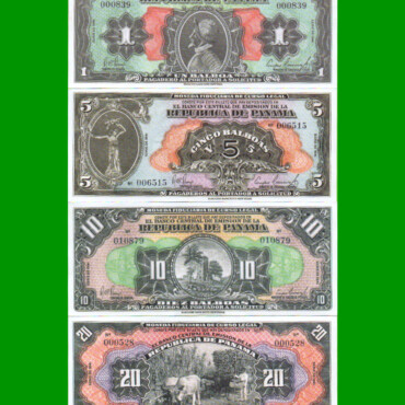 PANAMA SET DE 4 BILLETES, FASCIMIL 1, 5, 10, 20 BALBOAS, ESTADO SIN CIRCULAR.-