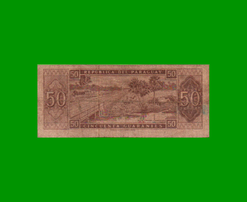 BILLETE DE PARAGUAY 50 GUARANIES, PICK 197b, ESTADO BUENO .- - Imagen 2