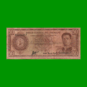 BILLETE DE PARAGUAY 50 GUARANIES, PICK 197b, ESTADO BUENO .-