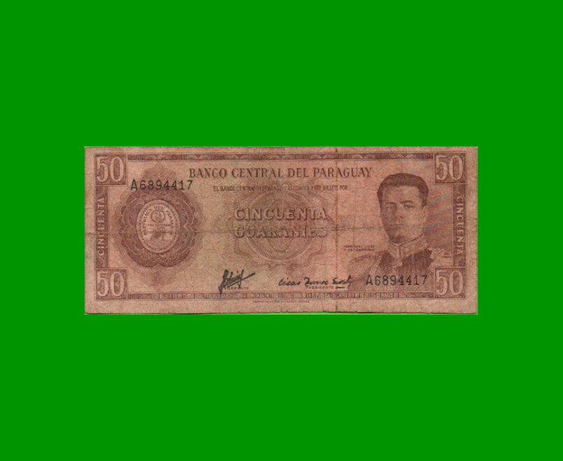 BILLETE DE PARAGUAY 50 GUARANIES, PICK 197b, ESTADO BUENO .-