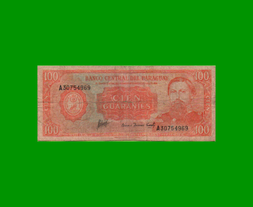 BILLETE DE PARAGUAY 100 GUARANIES, PICK 199b, ESTADO BUENO+-