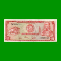 BILLETE DE PERU 10 SOLES, PICK 106, AÑO 1975, ESTADO EXCELENTE. -