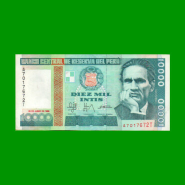 BILLETE DE PERU 10.000 INTIS, PICK 140, AÑO 1988, ESTADO EXECELENTE+.