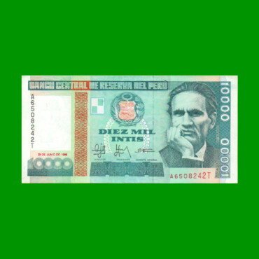 BILLETE DE PERU 10.000 INTIS, PICK 140, AÑO 1988, ESTADO EXECELENTE.-
